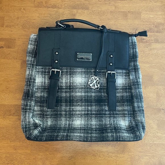 Christian Lacroix black/white plaid wool backpack purse - Picture 4 of 10